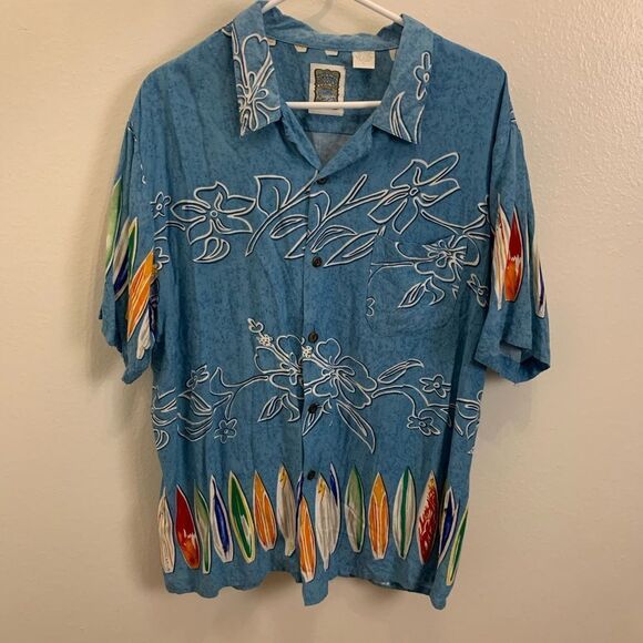 Ocean Current 100% Rayon button up Hawaiian Sz L - Picture 1 of 6